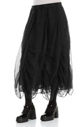 Ruched Black Silk Chiffon Skirt 3