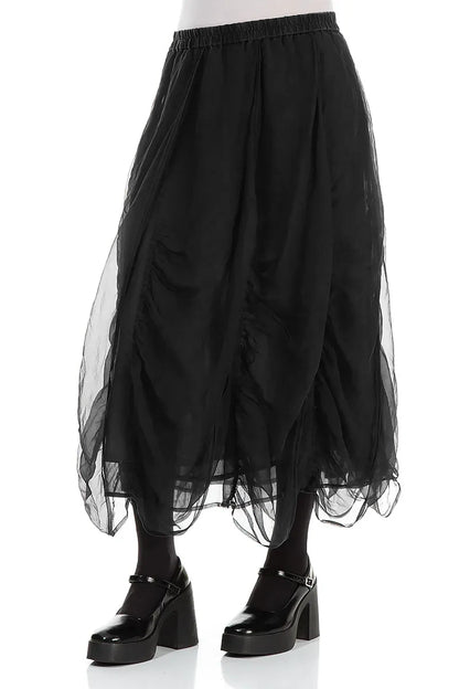 Ruched Black Silk Chiffon Skirt 3