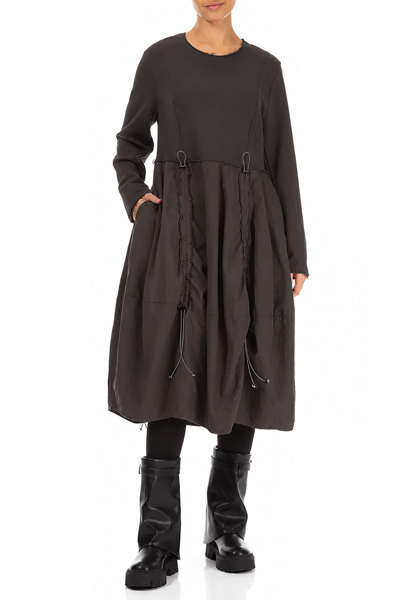 Ruched Charcoal French Terry Cotton Dress 4