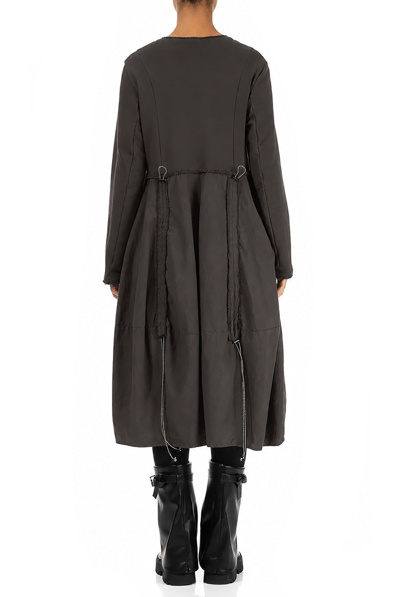Ruched Charcoal French Terry Cotton Dress 2