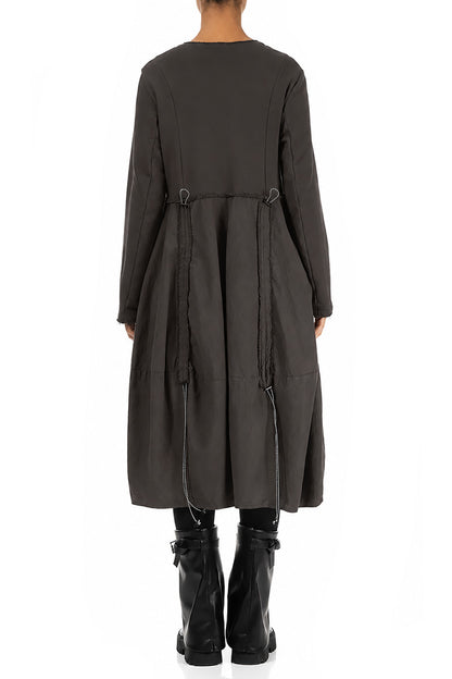Ruched Charcoal French Terry Cotton Dress