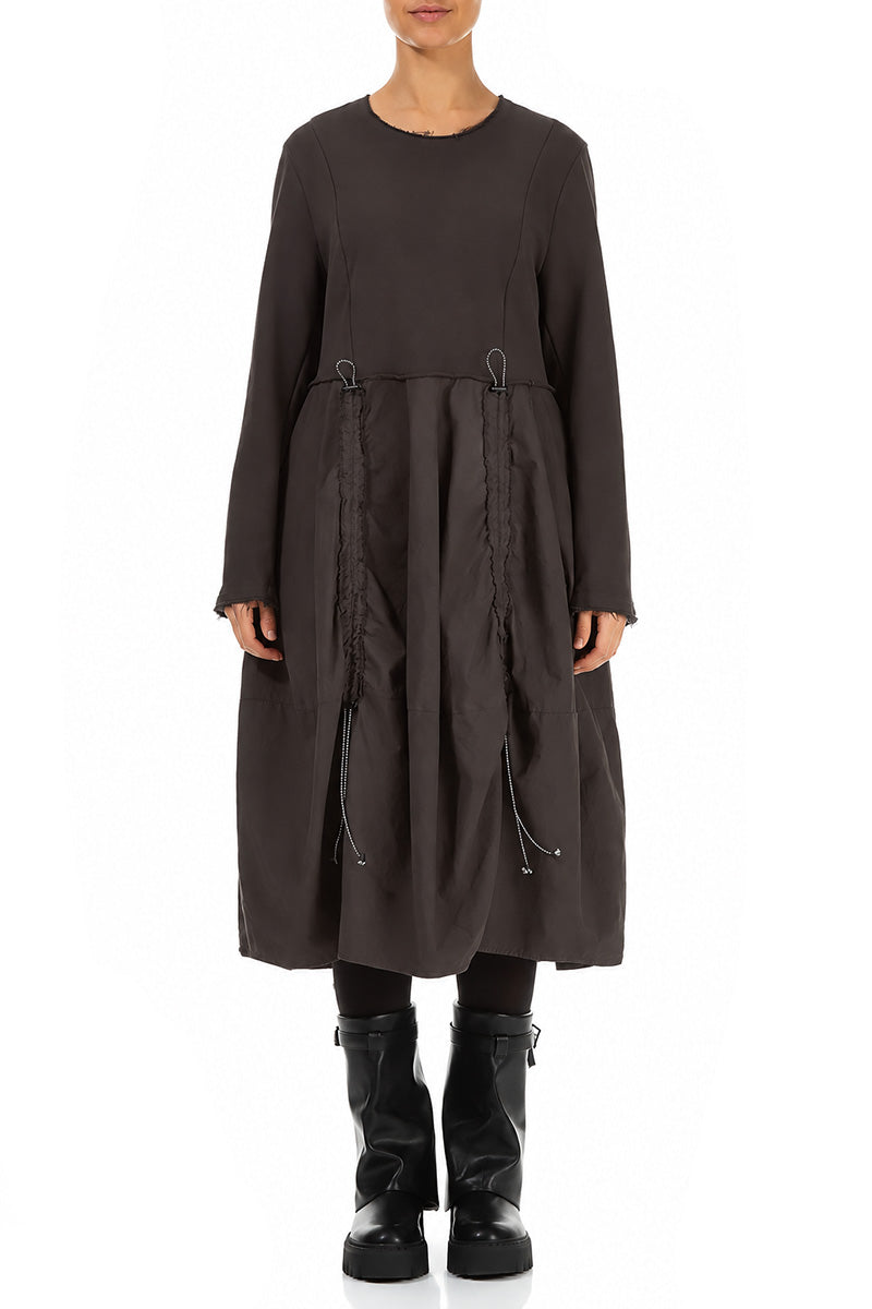 Ruched Charcoal French Terry Cotton Dress 1