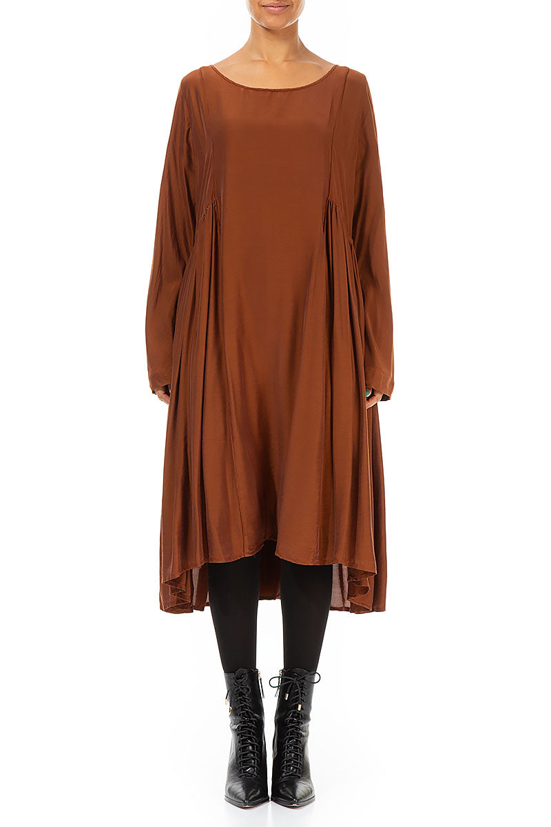 Ruched Cinnamon Silk Bamboo Dress