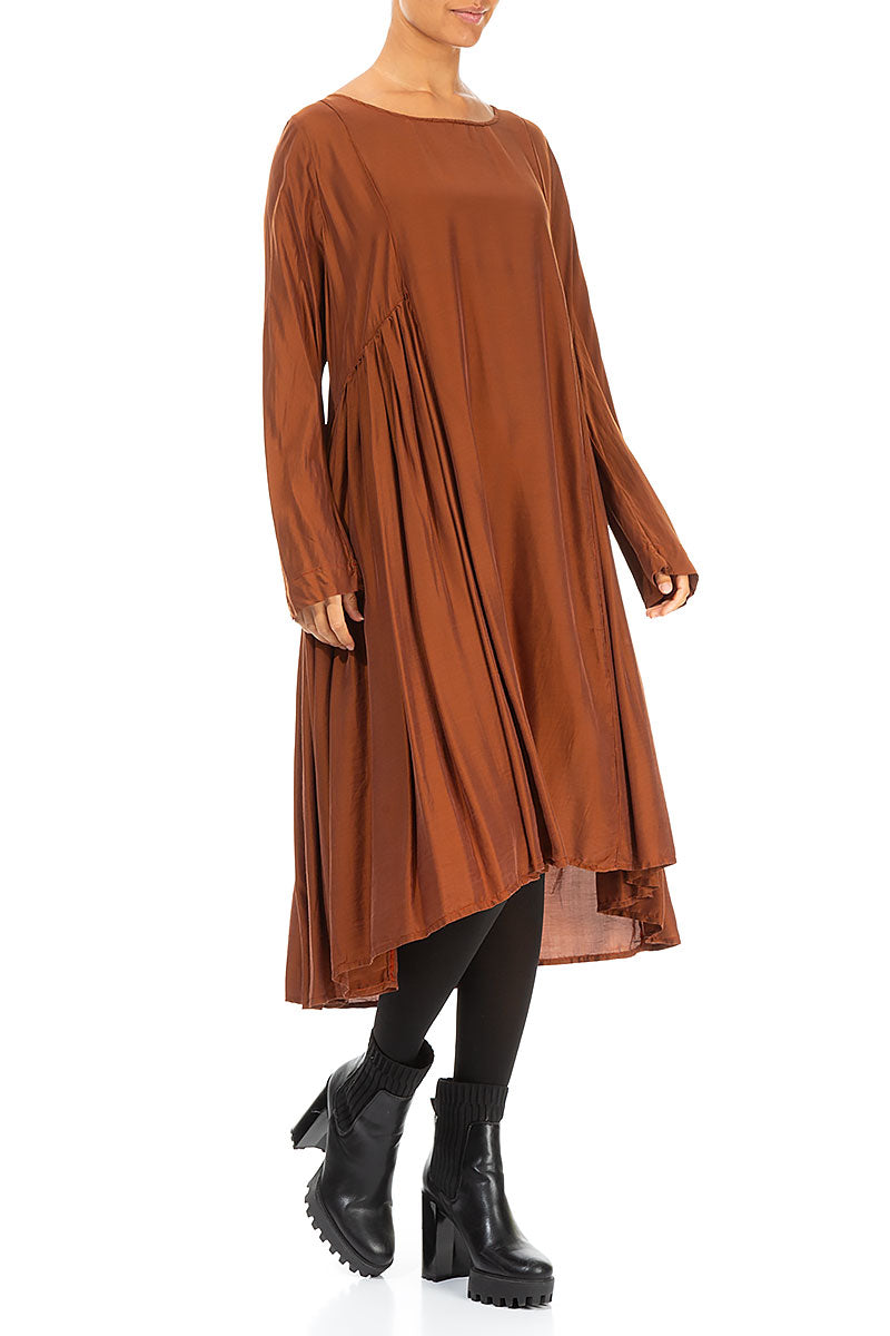 Ruched Cinnamon Silk Bamboo Dress