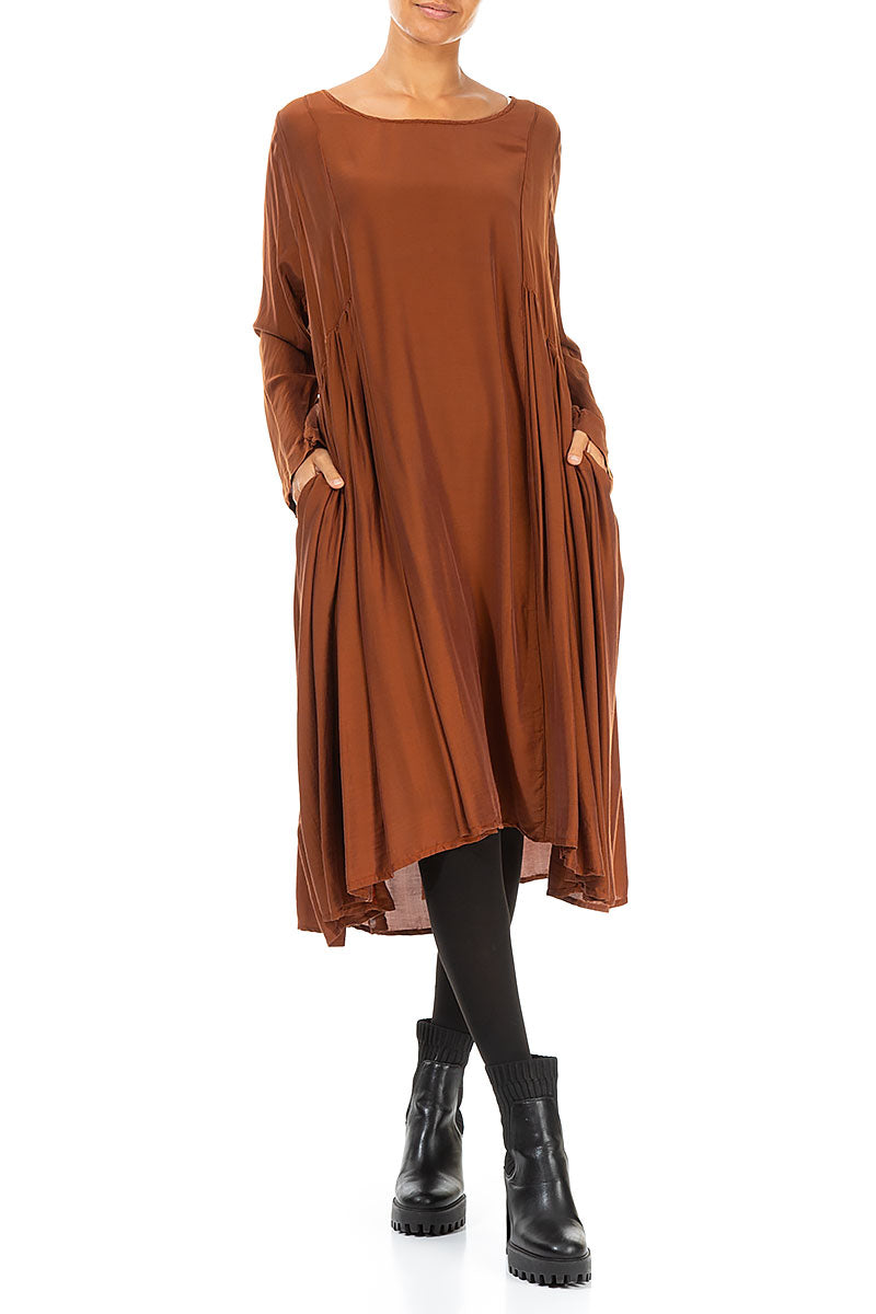 Ruched Cinnamon Silk Bamboo Dress