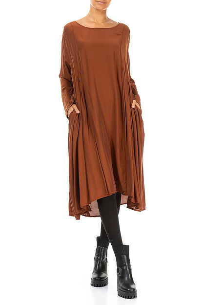 Ruched Cinnamon Silk Bamboo Dress