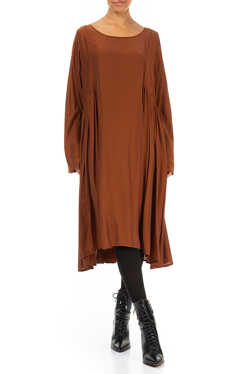 Ruched Cinnamon Silk Bamboo Dress