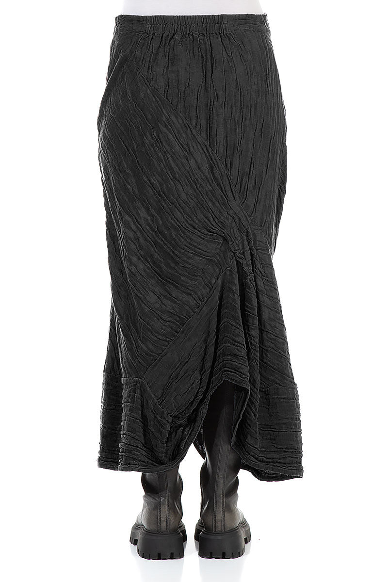 Ruched Crinkled Black Silk Linen Skirt 2
