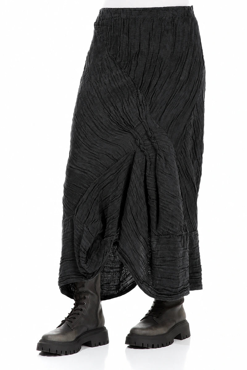 Ruched Crinkled Charcoal Silk Linen Skirt 3