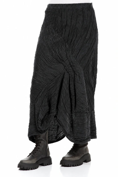 Ruched Crinkled Charcoal Silk Linen Skirt