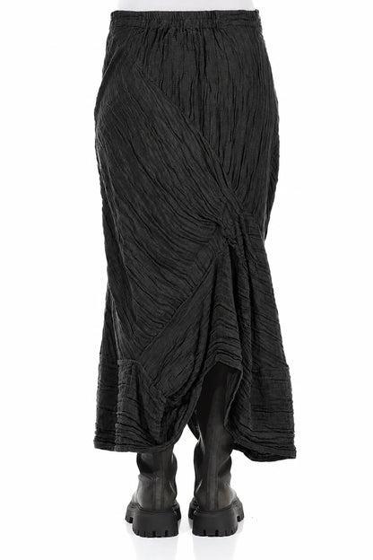 Ruched Crinkled Charcoal Silk Linen Skirt