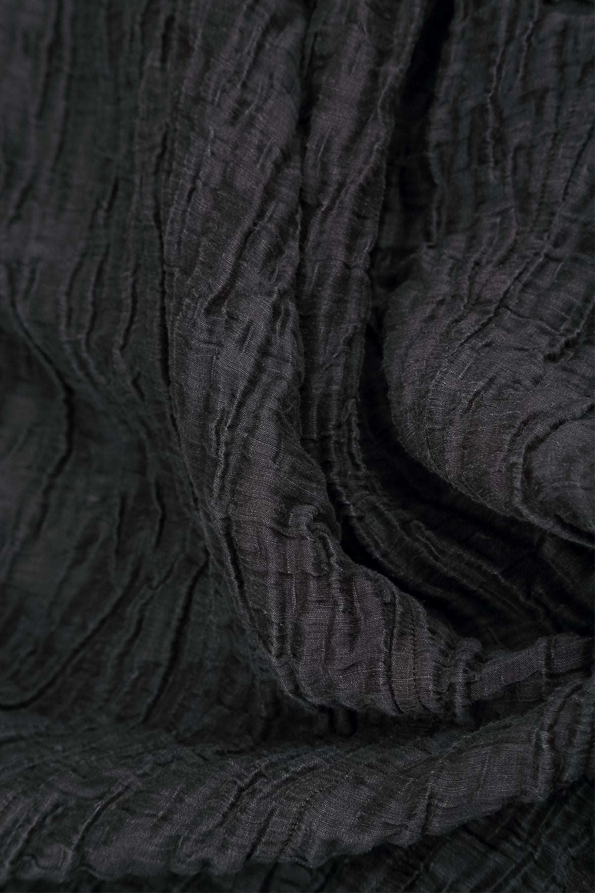 Ruched Crinkled Charcoal Silk Linen Skirt