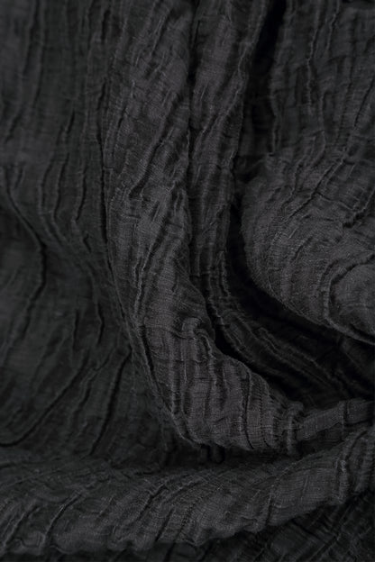 Ruched Crinkled Charcoal Silk Linen Skirt