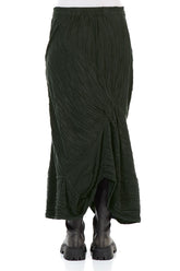 Ruched Crinkled Dark Khaki Silk Skirt 2