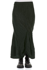 Ruched Crinkled Dark Khaki Silk Skirt 1