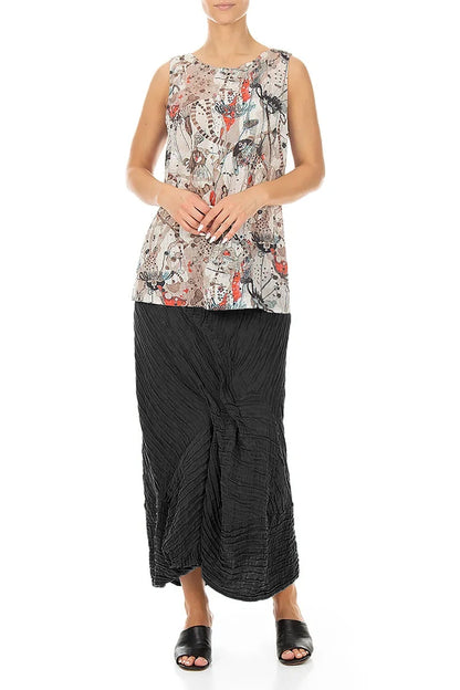 Ruched Crinkled Black Silk Linen Skirt 4