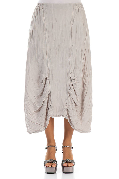 Ruched Crinkled Taupe Silk Skirt 1
