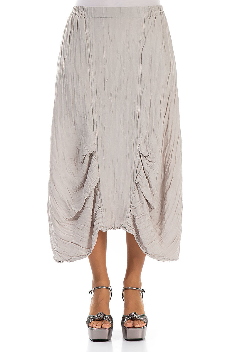 Ruched Crinkled Taupe Silk Skirt