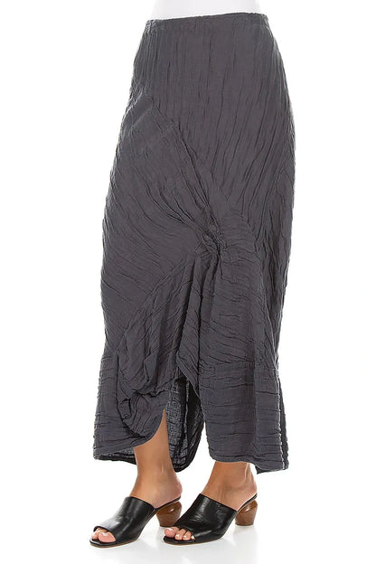 Ruched Crinkled Violet Silk Linen Skirt 3