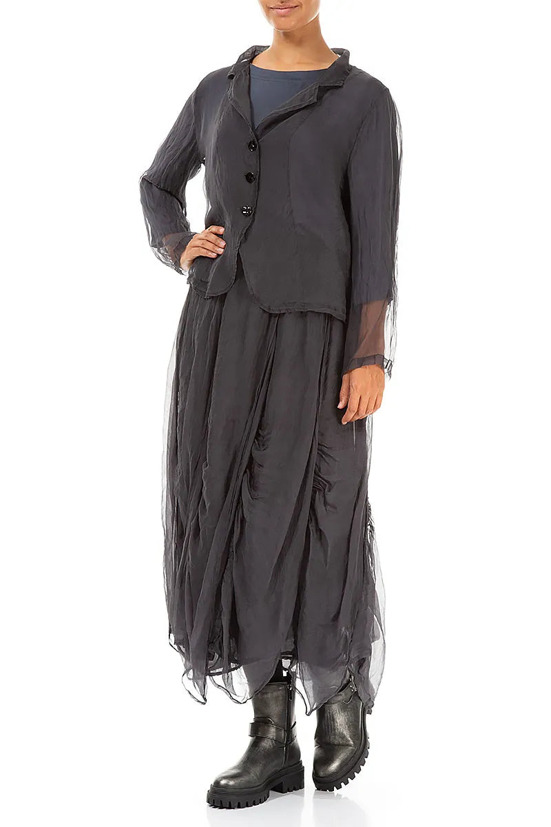 Ruched Dark Grey Silk Chiffon Skirt 4