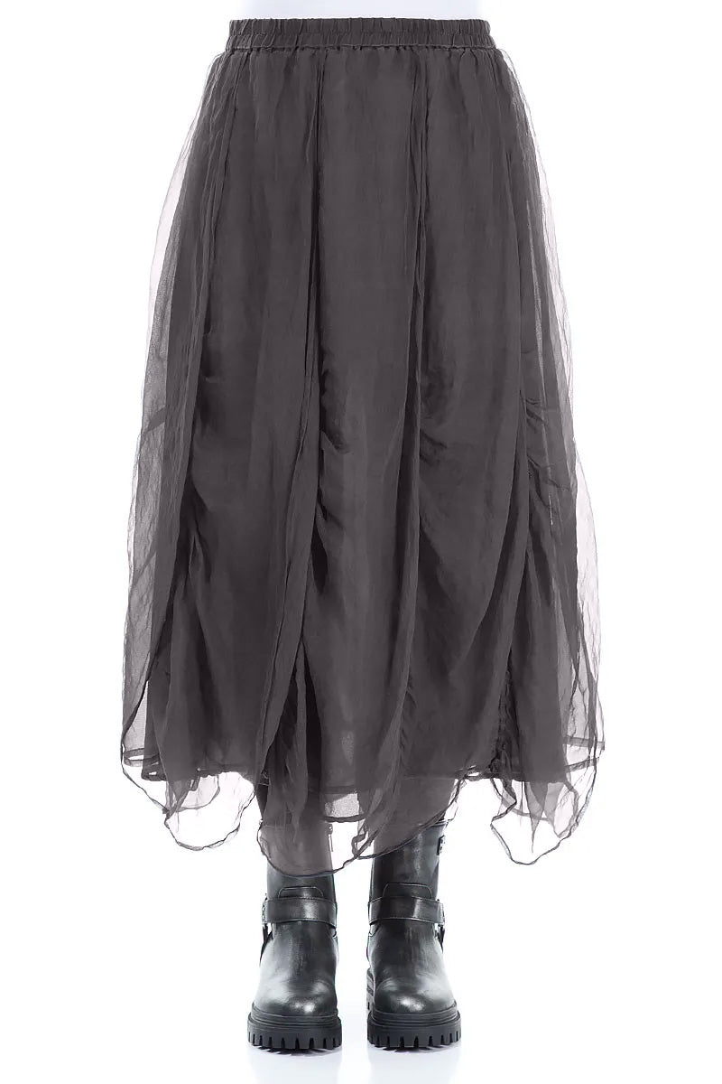 Ruched Dark Grey Silk Chiffon Skirt 1