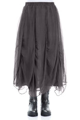 Ruched Dark Grey Silk Chiffon Skirt 1