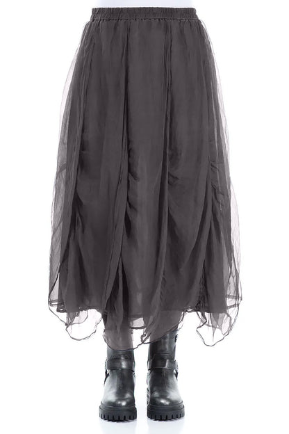 Ruched Dark Grey Silk Chiffon Skirt 1