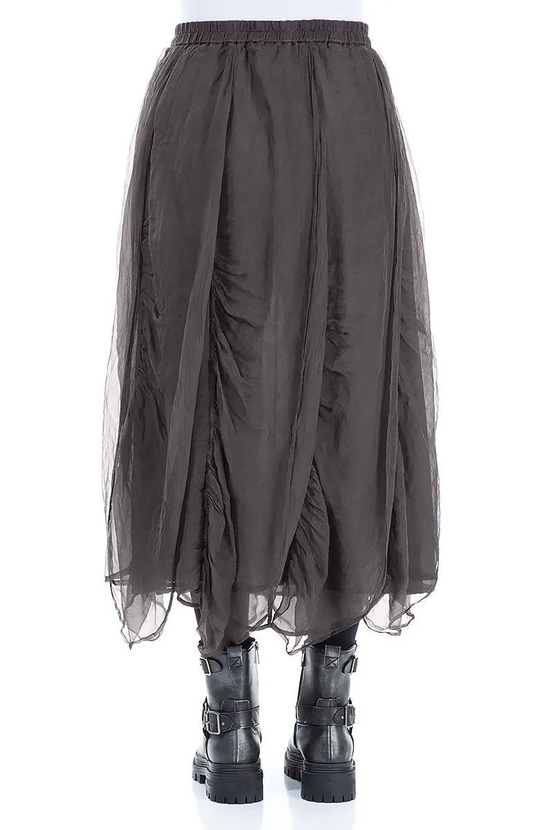 Ruched Dark Grey Silk Chiffon Skirt 2