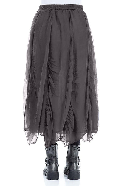 Ruched Dark Grey Silk Chiffon Skirt 2
