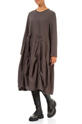 Ruched Forest Brown Cotton Dress 3