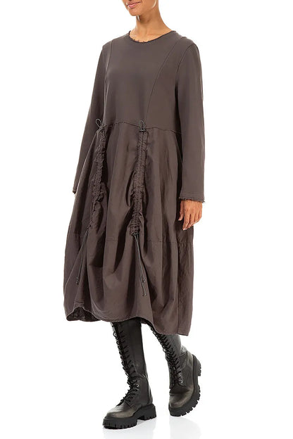 Ruched Forest Brown Cotton Dress 3