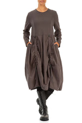 Ruched Forest Brown Cotton Dress 4