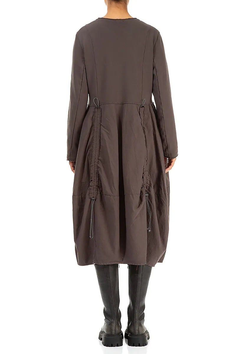 Ruched Forest Brown Cotton Dress 2