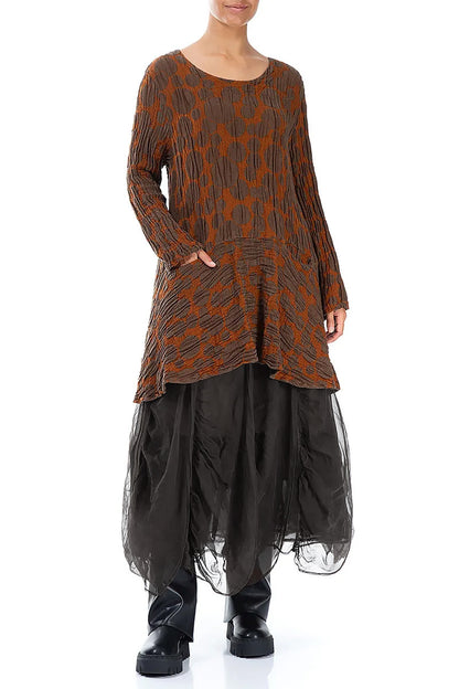 Ruched Forest Brown Silk Chiffon Skirt 4