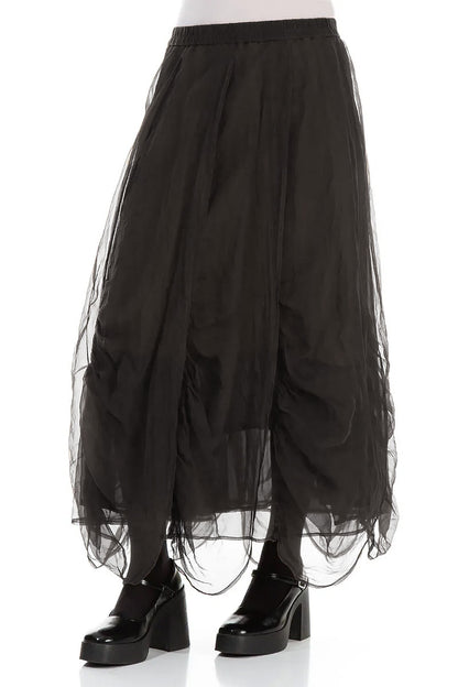 Ruched Forest Brown Silk Chiffon Skirt 3