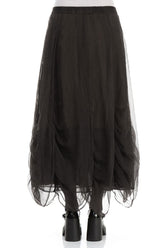 Ruched Forest Brown Silk Chiffon Skirt 2