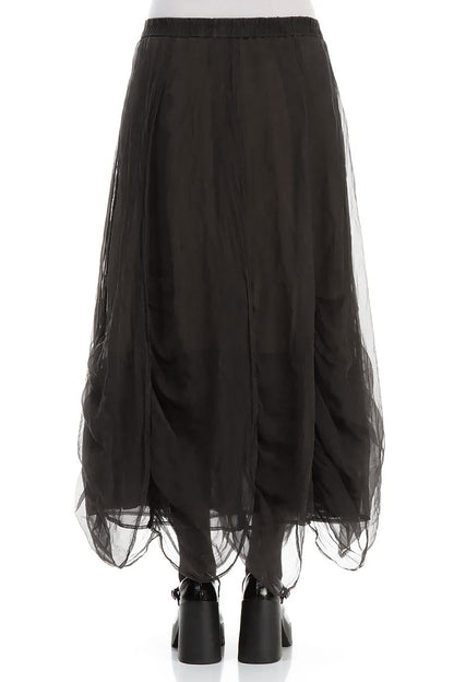 Ruched Forest Brown Silk Chiffon Skirt 2