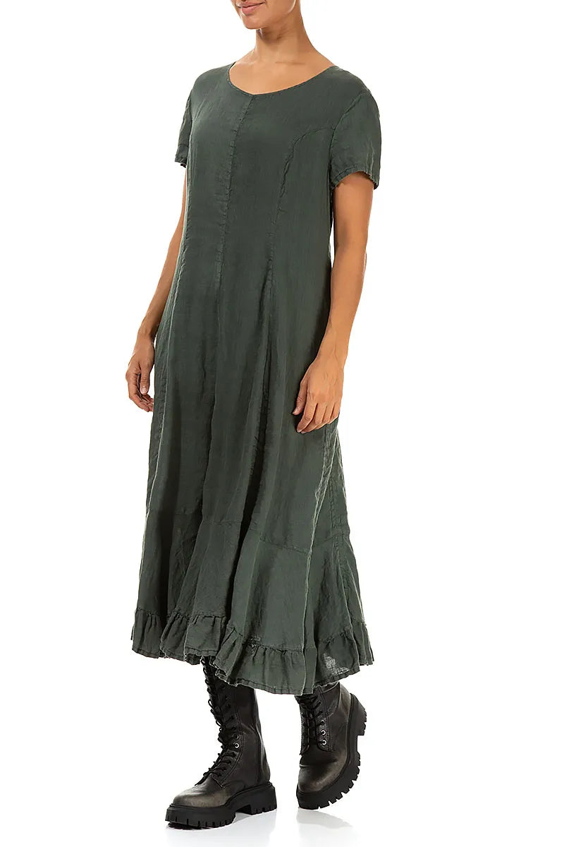 Ruched Forest Mist Linen Dress 3