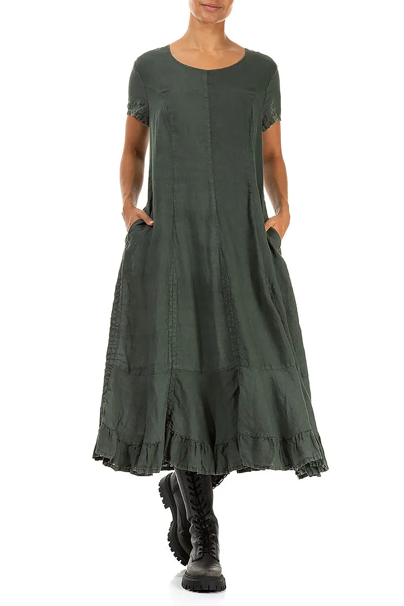 Ruched Forest Mist Linen Dress 4