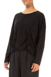 Ruched Front Black Cotton Blouse 3