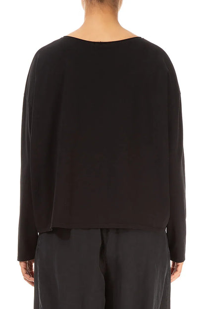 Ruched Front Black Cotton Blouse 2