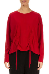 Ruched Front Cherry Red Cotton Blouse 1