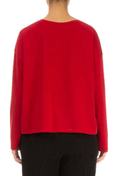 Ruched Front Cherry Red Cotton Blouse 2