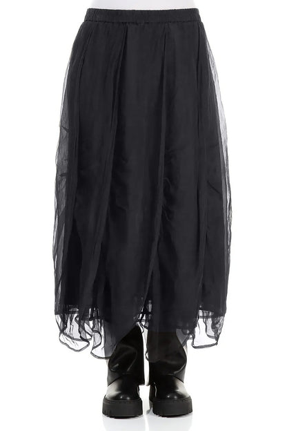 Ruched Graphite Blue Silk Chiffon Skirt 1