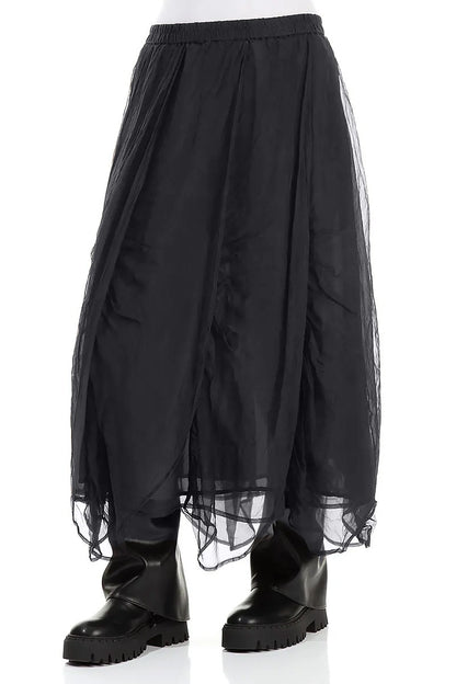 Ruched Graphite Blue Silk Chiffon Skirt 3