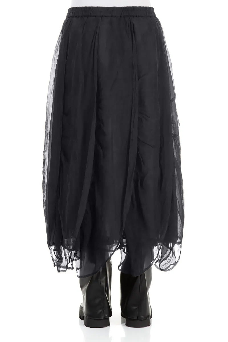 Ruched Graphite Blue Silk Chiffon Skirt 2