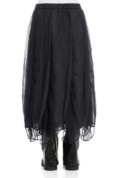 Ruched Graphite Blue Silk Chiffon Skirt 2