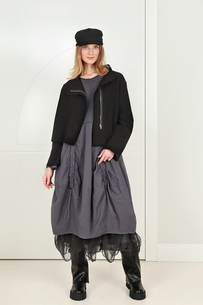 Ruched Graphite Cotton Dress 7