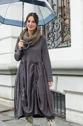 Ruched Graphite Cotton Dress 1