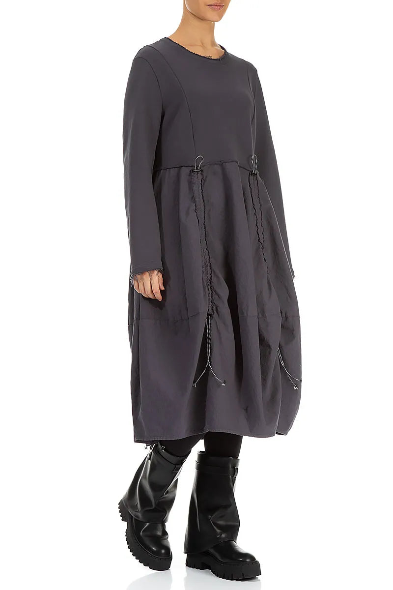 Ruched Graphite French Terry Cotton Dress 4